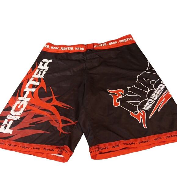NAGA FIGHTER Board Shorts Men's Size 34 Black Red White Surf Swim Trunks READ - Picture 2 of 12